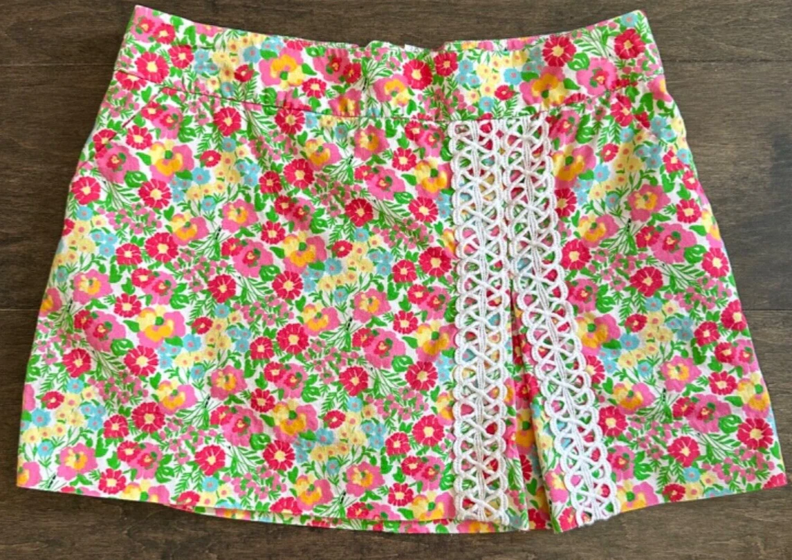 Lilly Pulitzer Tawney Skort Floral White Trim Mini Skirt Shorts