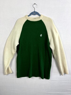 Rocawear Sweater Mens XL Green Cream Y2K Ribbed Raglan Sleeve Crew Neck Pullover