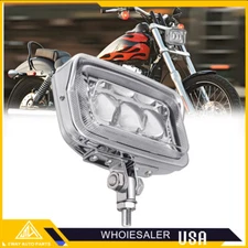 Universal Motorcycle Chrome Square LED Headlight Hi-Lo Beam Assembly With Visor