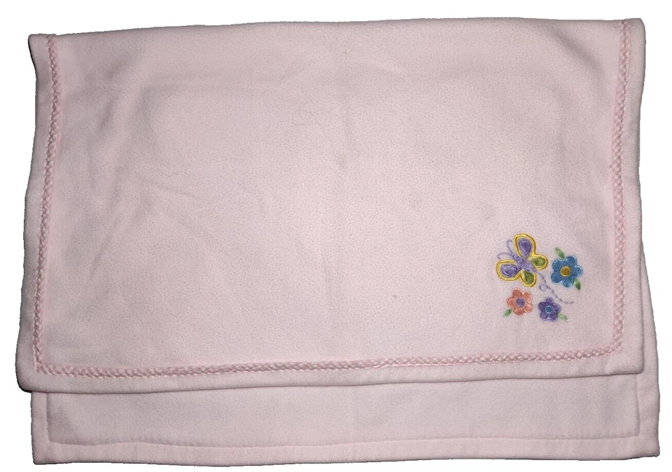Kids Line Pink Flower Butterfly Fleece Baby Blanket Security Lovey htf Gingham - Image 2 of 3