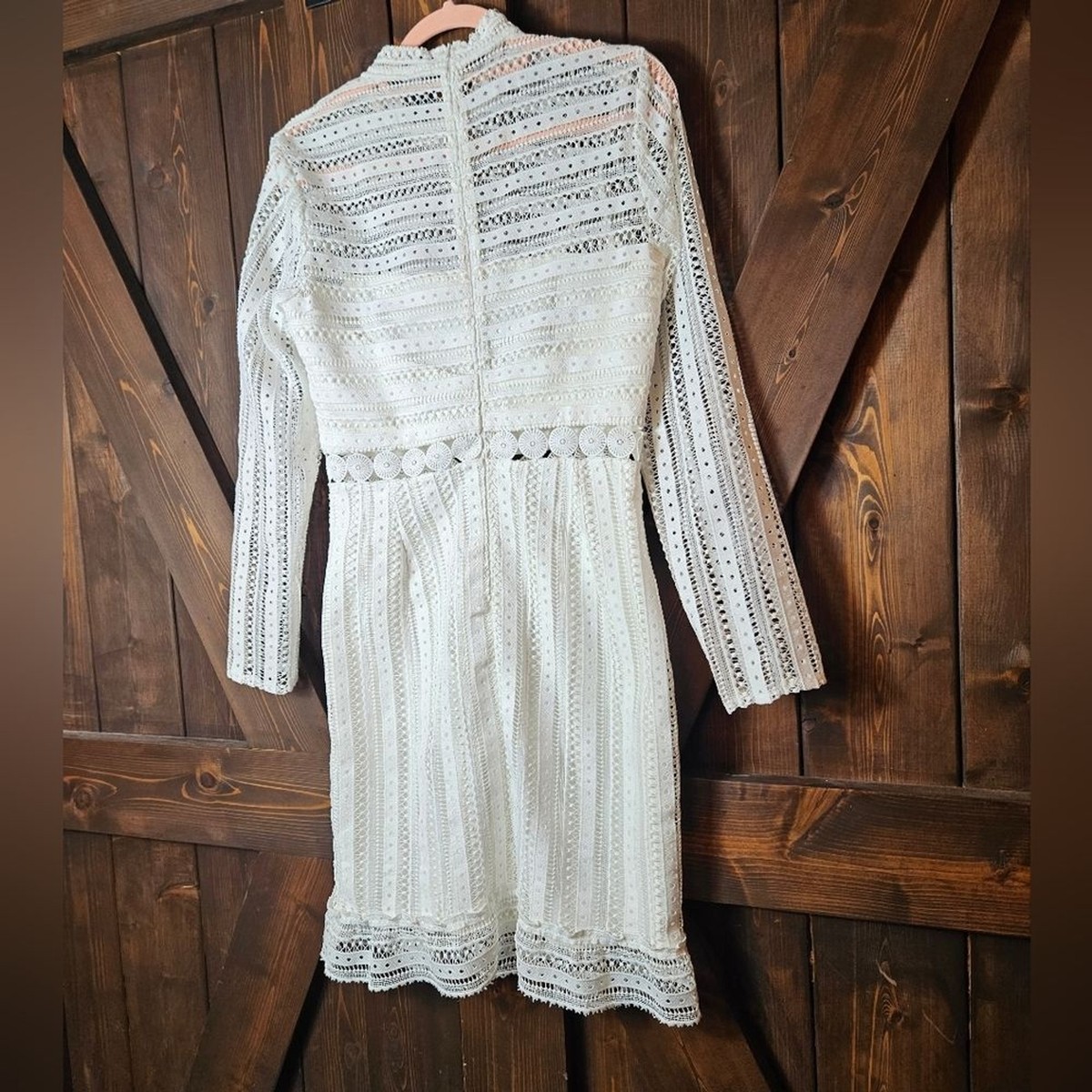 Embroidered Dress Bardot Vivian Dress Bardot Vivian White Lace Embroidery  Dress Long Sleeve Mock Neck Sz