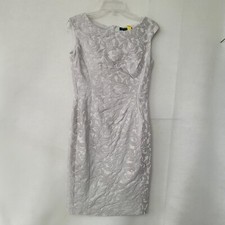 Lauren Ralph Lauren Dress Womens 4 Silver Grey Short Sleeve Sheath Lined Ruched