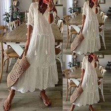 US Women Summer Boho Lace Maxi Dress Ladies V Neck Casual Holiday Long Sundress‹