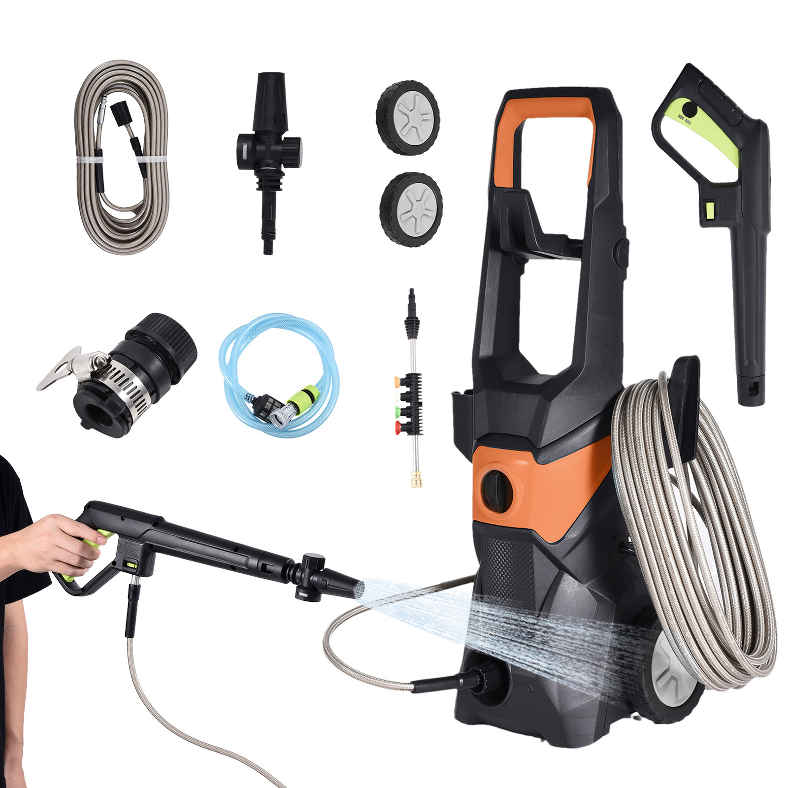 Electric Pressure Washer,2175 Max PSI 1.58 GPM Washer W 4 Nozzles Wheel