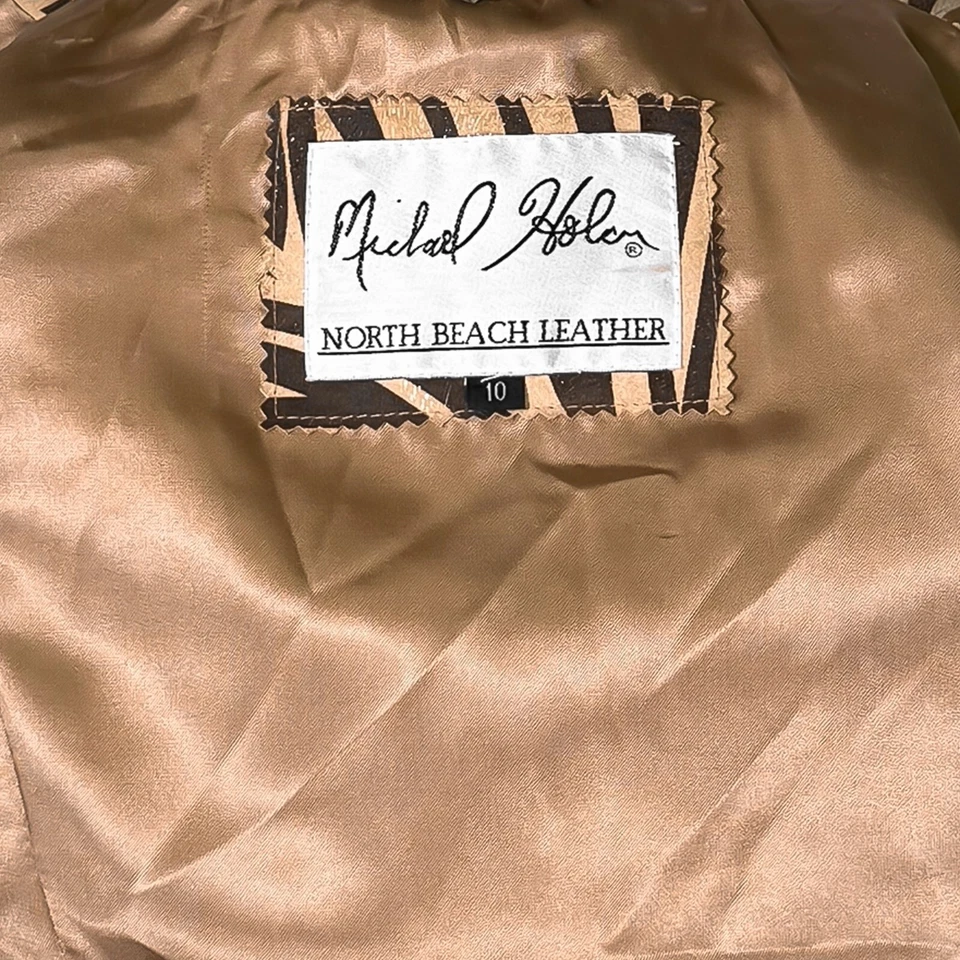 RARE Vintage Michael Hoban North Beach Leather Jacket Women's Animal Print 10 - Image 3 of 4