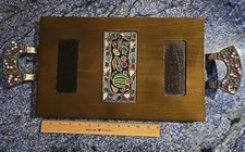 Beautiful Brass And Enamel Wooden Seder Tray Made In Israel 