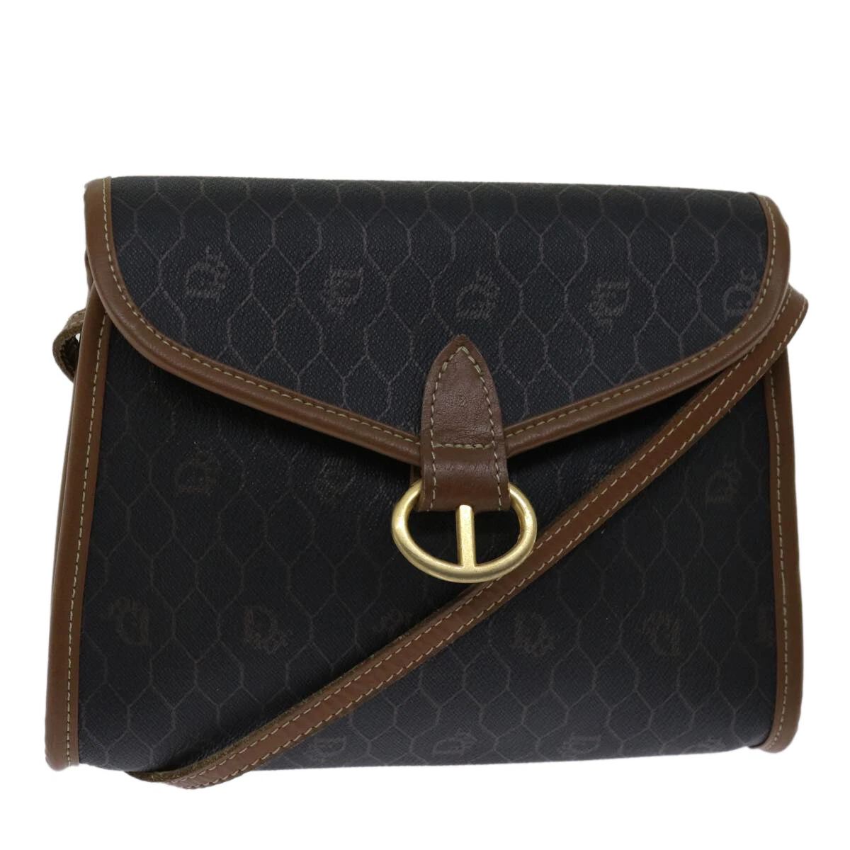 Christian Dior sac à bandoulière toile nid d'abeille PVC cuir noir authentique ep3209