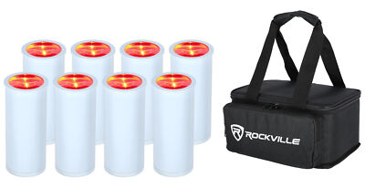 Rockville 8 PACK MINI HALO WHITE DJ Wash Lights+Bag, Wireless DMX/Rechargeable