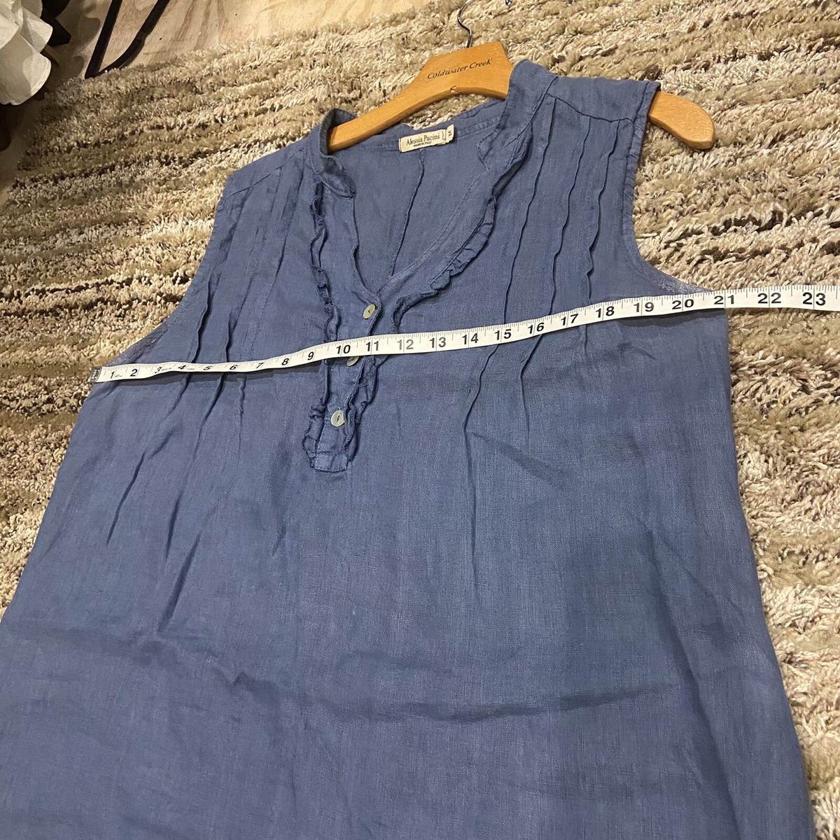 Alessia Pacini Linen Shift Dress Medium Blue V-neck Made in Italy | eBay