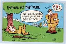 I'm Doing My Duty Here- Army Soldier Military Humor- EC Kropp Co Linen Postcard