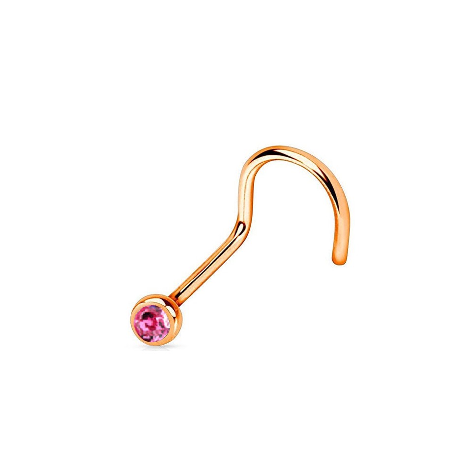 18G 20G Nose Screw Rings Rose Gold IP Over Surgical Steel Press Fit Gem Jewelry