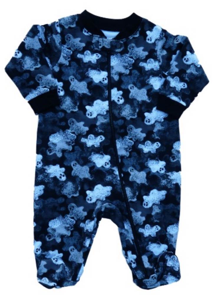 Faded Glory Infant Boy Girl Black Ghost Halloween Sleeper Pajamas Baby PJs