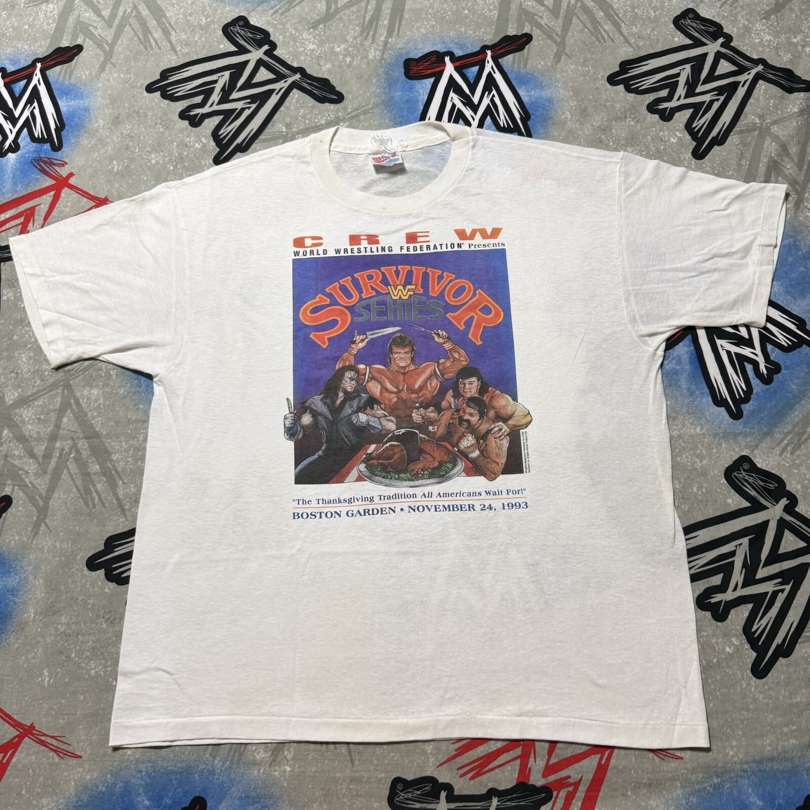 1993 WWF Survivor Series Crew Men's XL T-Shirt Undertaker Steiners Thanksgiving