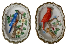 Vtg Homeco Bird Wall Decor Lot Of 2 Cardinal Blue 7” Retro 1970s Plaque Cottage