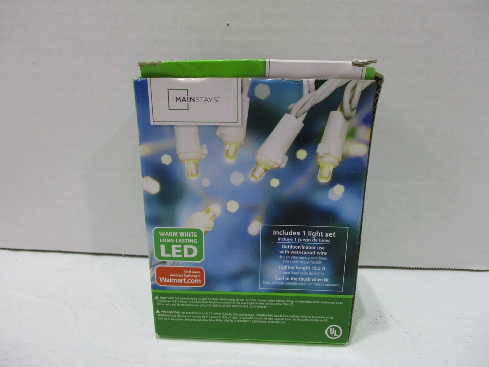 Mainstays Mini String Lights Warm White 100 LED White String Indoor Outdoor New - Image 2 of 4