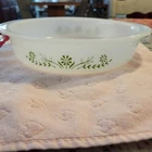 Vintage Glasbake USA Jeannette White Green Daisy Casserole Dish