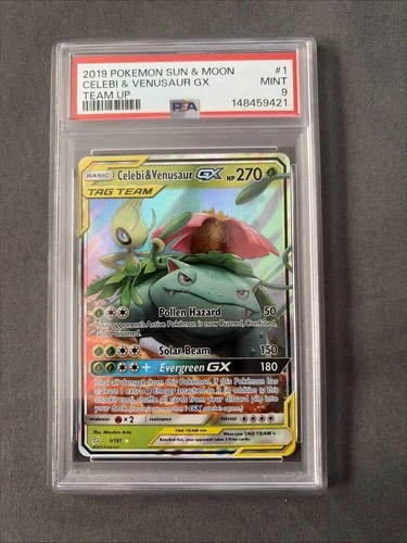 Pokemon 2019 Sun and Moon Celebi Venusaur GX PSA 9 1/181 Team Up Ultra Rare