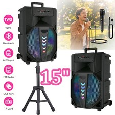 15" Portable Bluetooth Party Speaker System with Stand Mic Remote USB/TF/FM/TWS