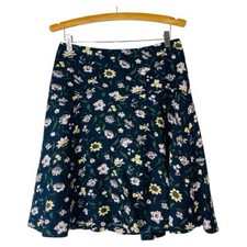 Ann Taylor Womens Skirt NWT 6 Blue Floral Linen Blend Lined Back Zip A Line