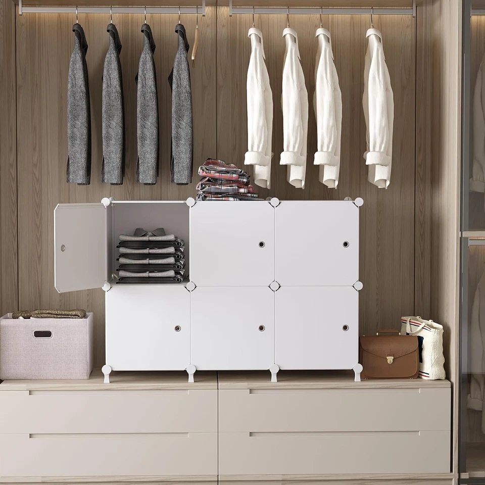 AWTATOS Steckregal 6 Würfel mit Türen Modulregal Aufbewahrungssystem Modular - Bild 3 von 4