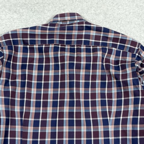 ETRO Shirt Mens 39 Plaid Check Button Up Long Sleeve Made In Italy Maroon Blue - Picture 7 of 13