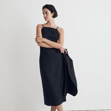 Madewell Goldie Midi Dress Black Sleeveless 100% Linen Size 2