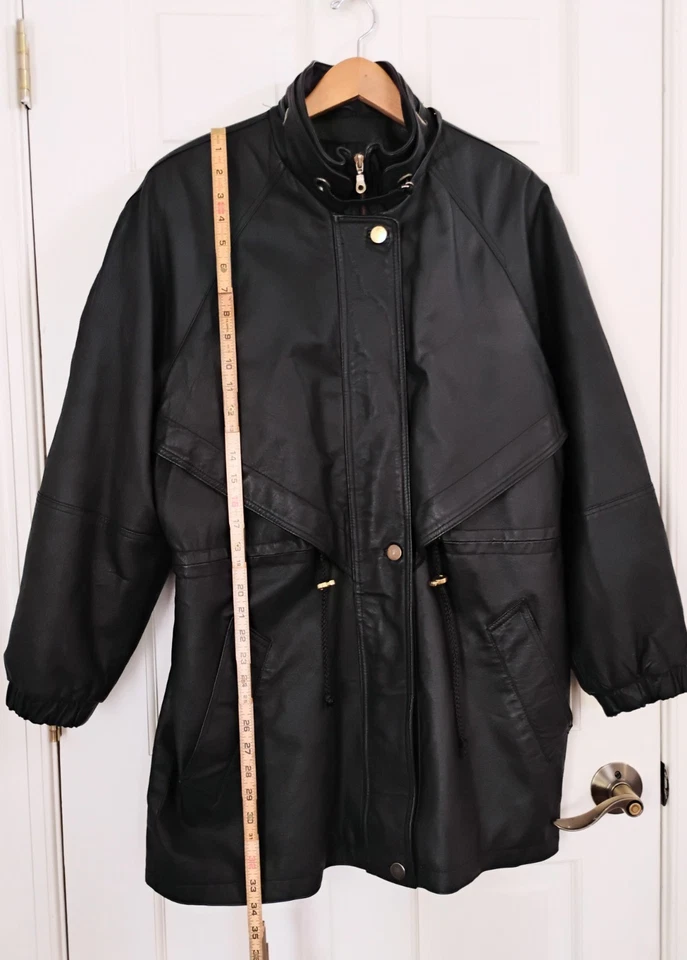 Abrigo de cuero Comint vintage para mujer 1X Cuero genuino negro 80's 90's Y2K Foto 4 de 4