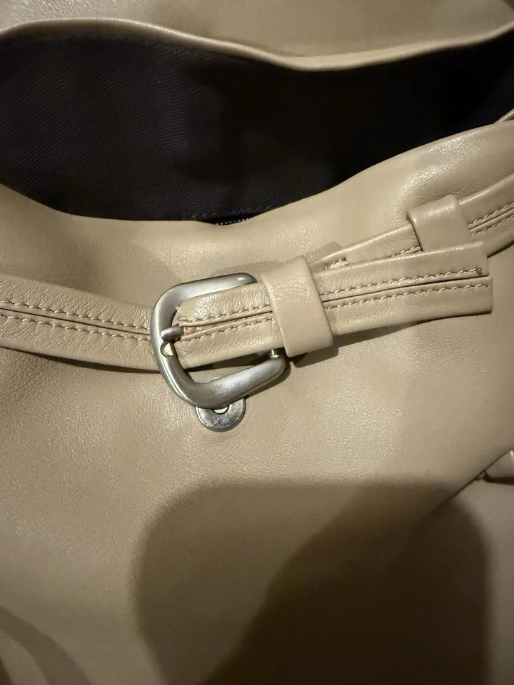 Bolso de Mano de Trabajo Fausto Santini Italia Cuero Beige Marrón Excelente Estado Foto 4 de 4