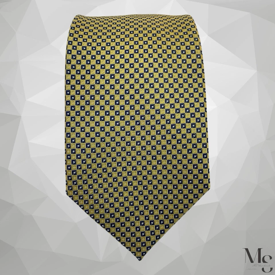 Corbata de seda de lujo geométrica dorada de Haines & Bonner hecha a mano 59”-3,25” EXCELENTE ESTADO Foto 3 de 4