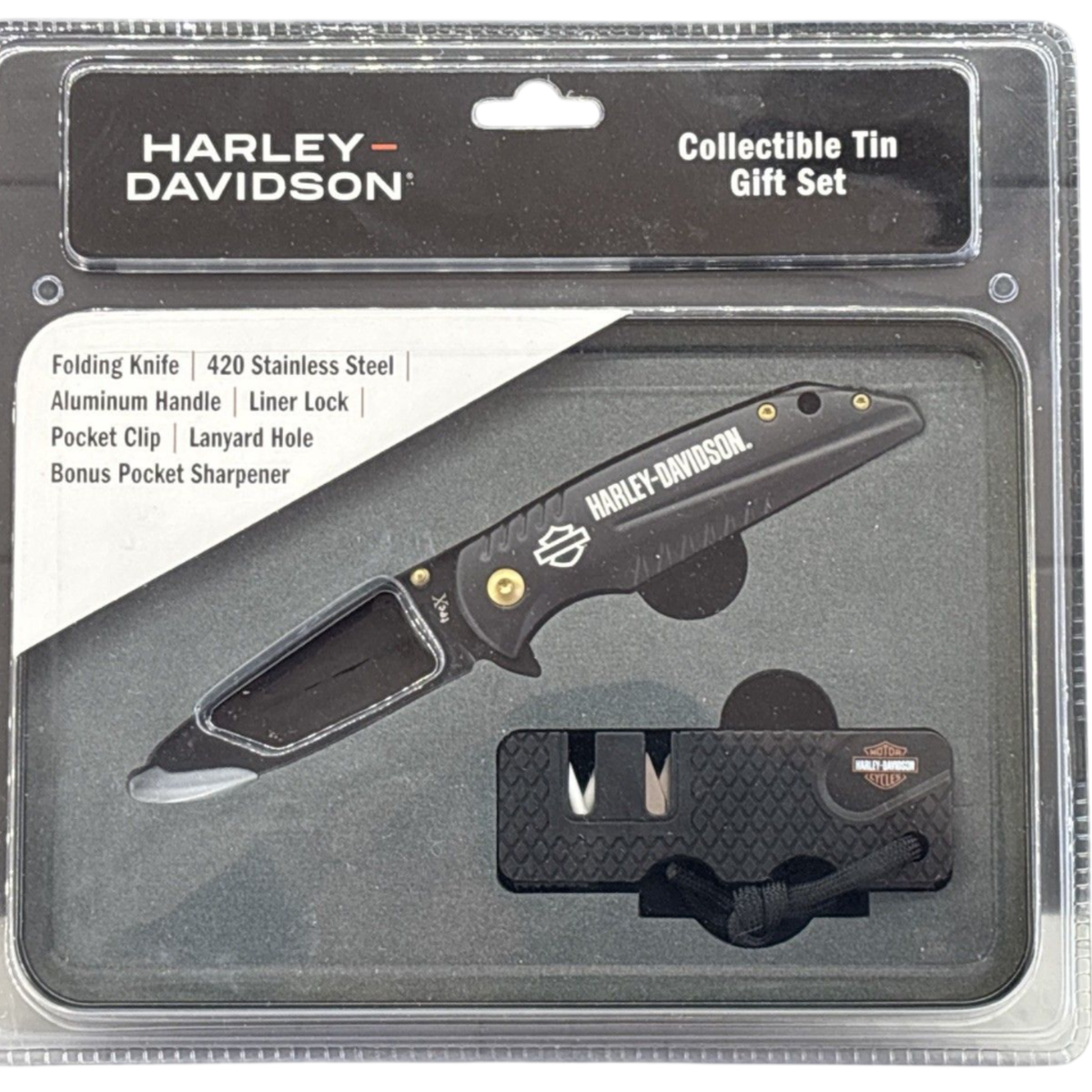 Tec X Harley Davidson Tin Knife & Sharpener Collectible Tin Gift