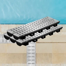 5 Pack Drainage Trench Driveway Channel Drain Kit Metal Grate 5.8" x 3.1"