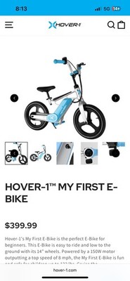 Hover-1 My First E-Bike 8 MPH Top Speed 7.5 Mile Range LED Display