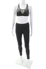 Michi Womens Elastic Waist Mesh Panel Detail Leggings & Sports Bra Black S