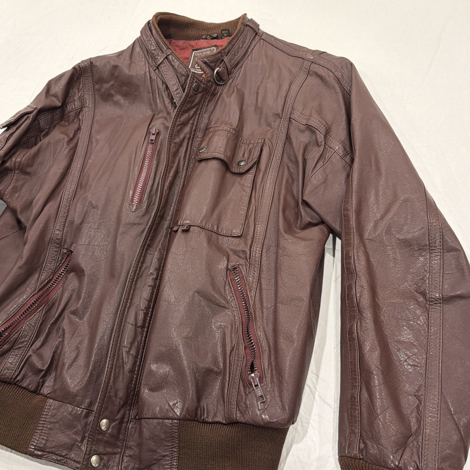Leather Jacket Hein Gericke Echt Leder Mens Size 46 Burgundy