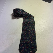 Christmas Holiday Necktie - Blue with Holly and French Horn Pattern