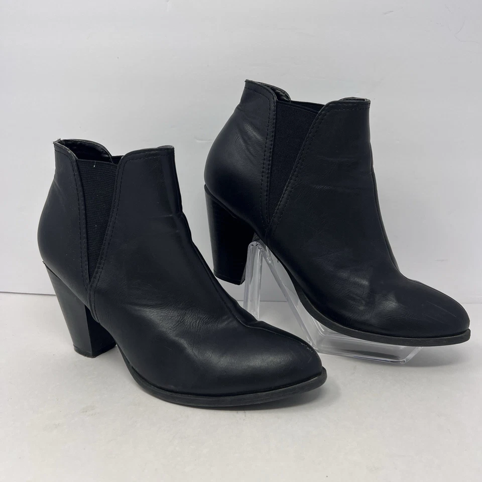 Botas Victoria de bambú para mujer talla 8,5 bloque tacón alto botas al tobillo negras Foto 2 de 4