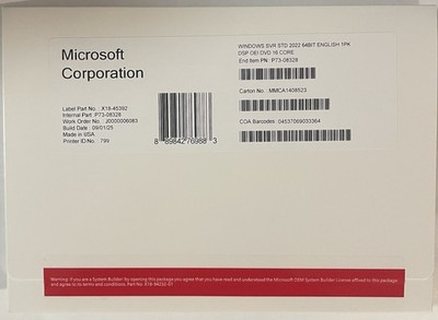 Microsoft Windows Server 2022 Standard 64Bit 16 Core DVD+Activation Key (New)