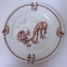 Todays Home Western Salad Dessert Snack Plate Cowboy Campfire with Horse 7 1/2"