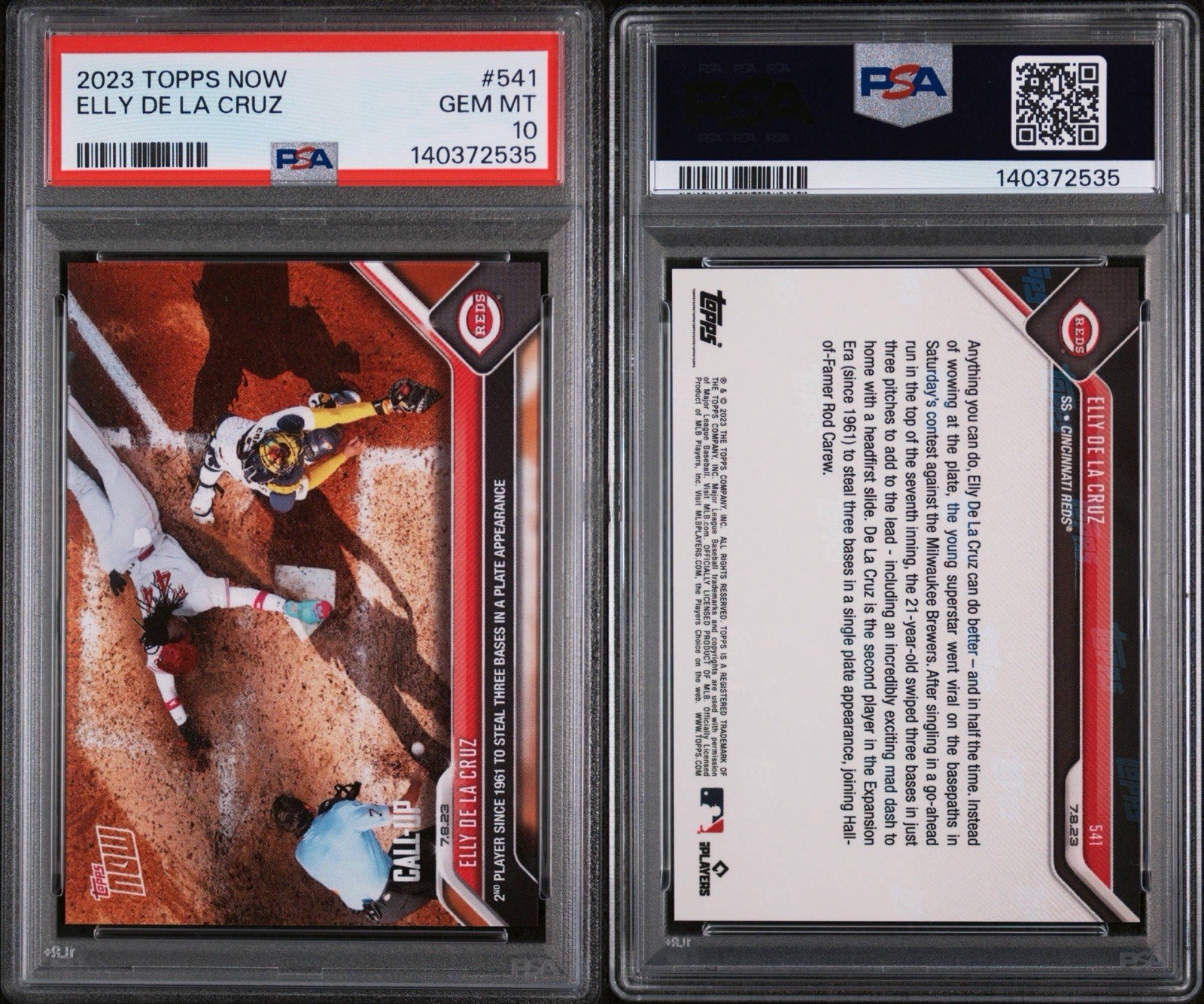 PSA 10 2023 Topps Now - Call-Up Elly de La Cruz #541 (RC) Reds GEM MINT view 3