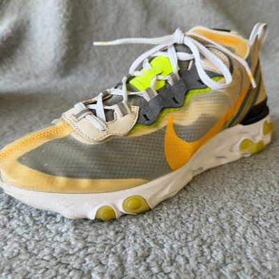 Nike React Element 87 Men 9 Light Orewood Brown Sail Neon Yellow AQ1090-101