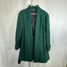 Vtg Donnybrook Womens Coat/Jacket Long Open Front 100 Wool Green Sz-10