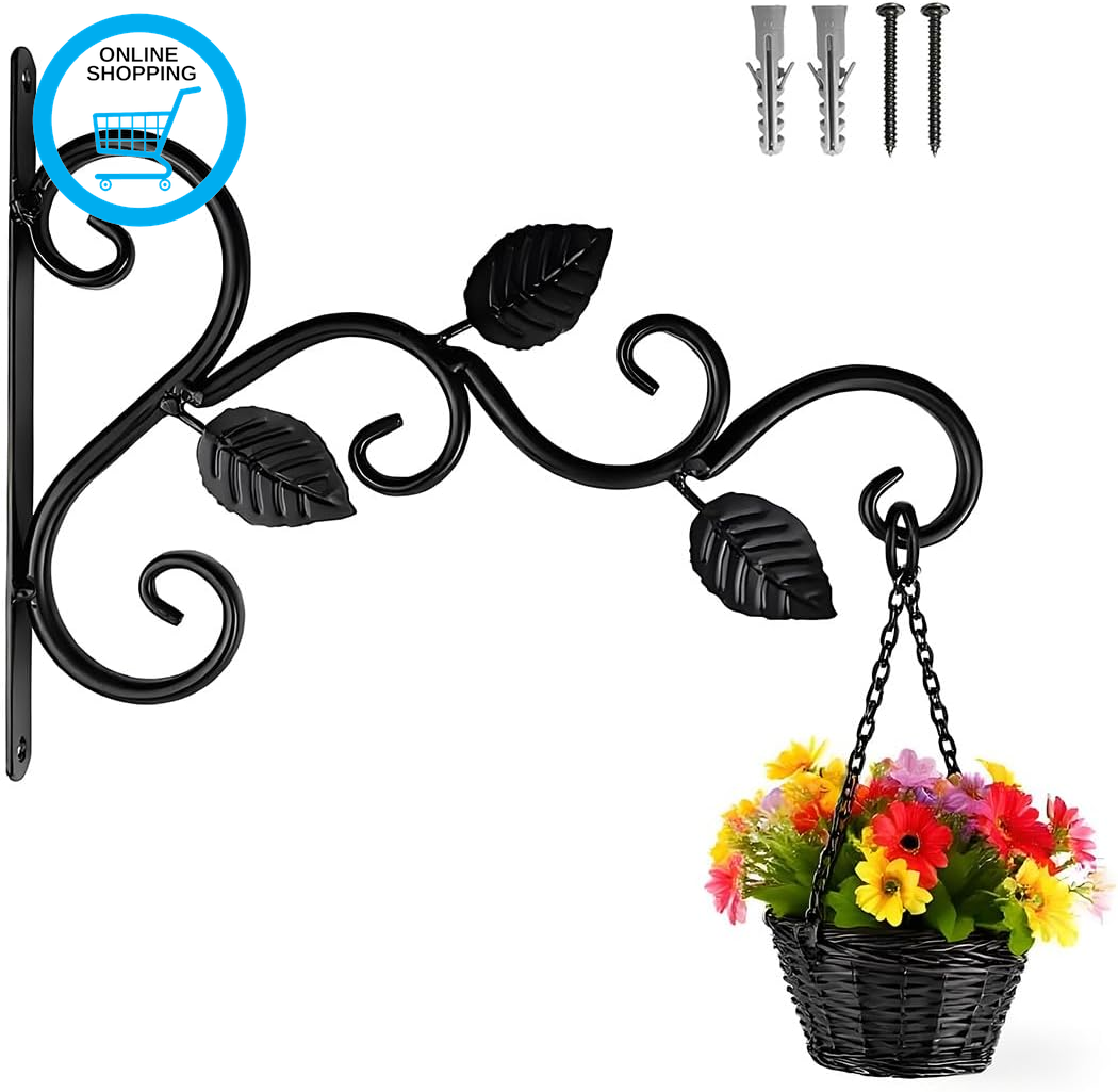 30Cm Outdoor Hanging Basket Brackets - Heavy Duty Wrought Iron Plant Hanger Wall