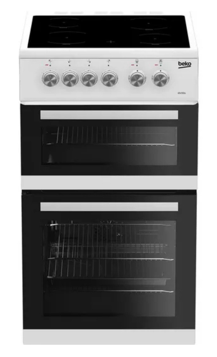 Beko 50cm Freestanding Double Oven Electric Cooker In White - KDVC563A