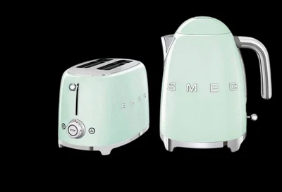 NEW Smeg Pastel Green 50's Retro Style 2 Slice Toaster and Electric Kettle Combo - Image 1 of 4