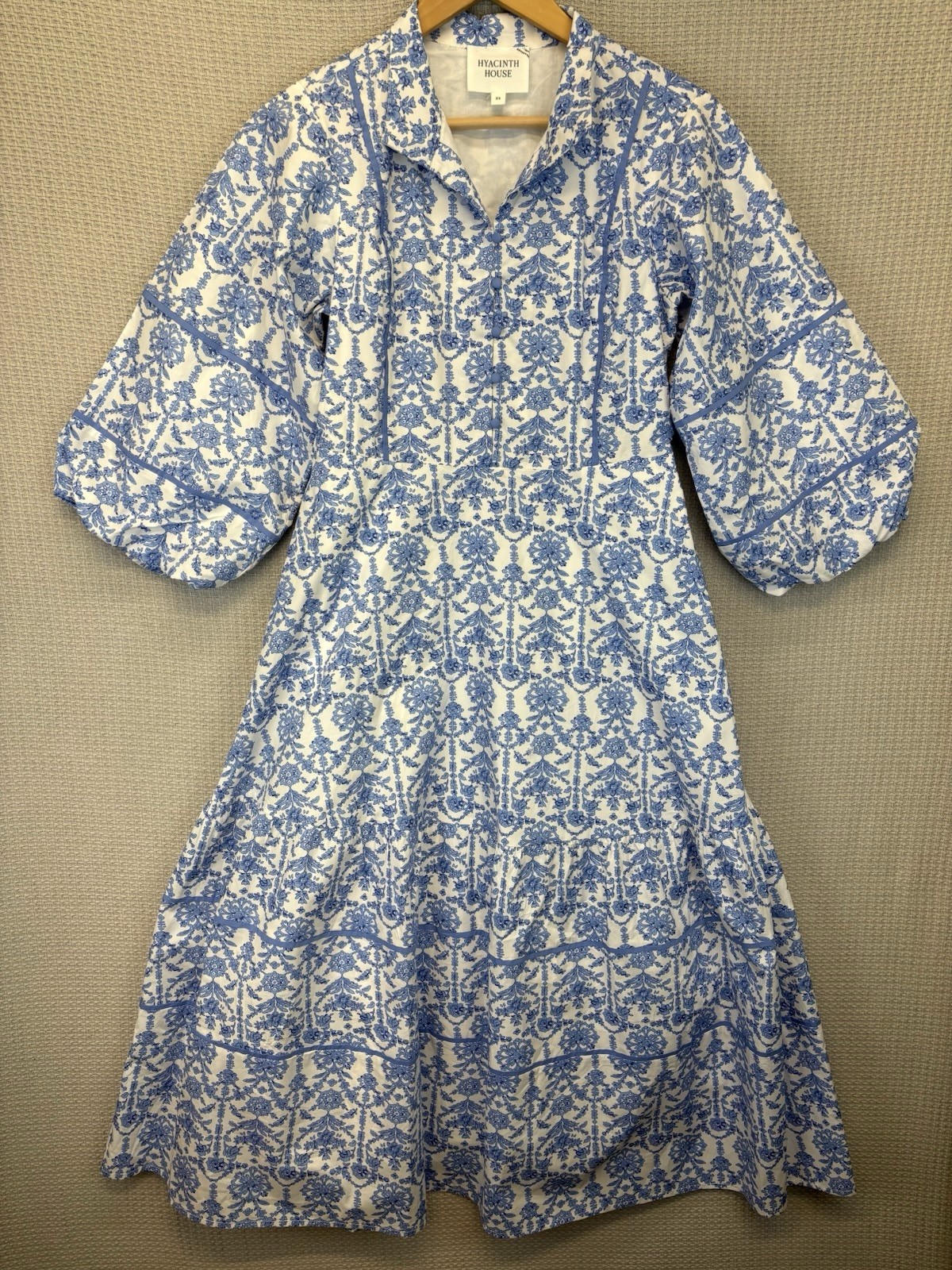 Tuckernuck Hyacinth House Baby Blue Floral Hillsborough Dress XS Cottagecore EUC