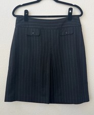 Ann Taylor Black Pinstripe Wool Blend Pleated A-Line Skirt Sz 8 2000s Vintage