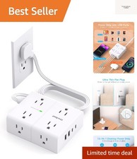 6Ft Extension Cord with Multiple Outlets, Flat Plug Surge Protector Power Str...