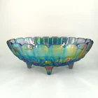VTG Indiana Glass Blue Iridescent Carnival Harvest Grape Oval Footed Fruit Bowl