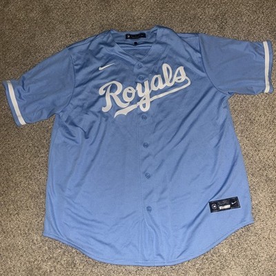 Kansas City Royals Nike Flex Base Light Blue Powder Throwback Jersey Size XL MLB