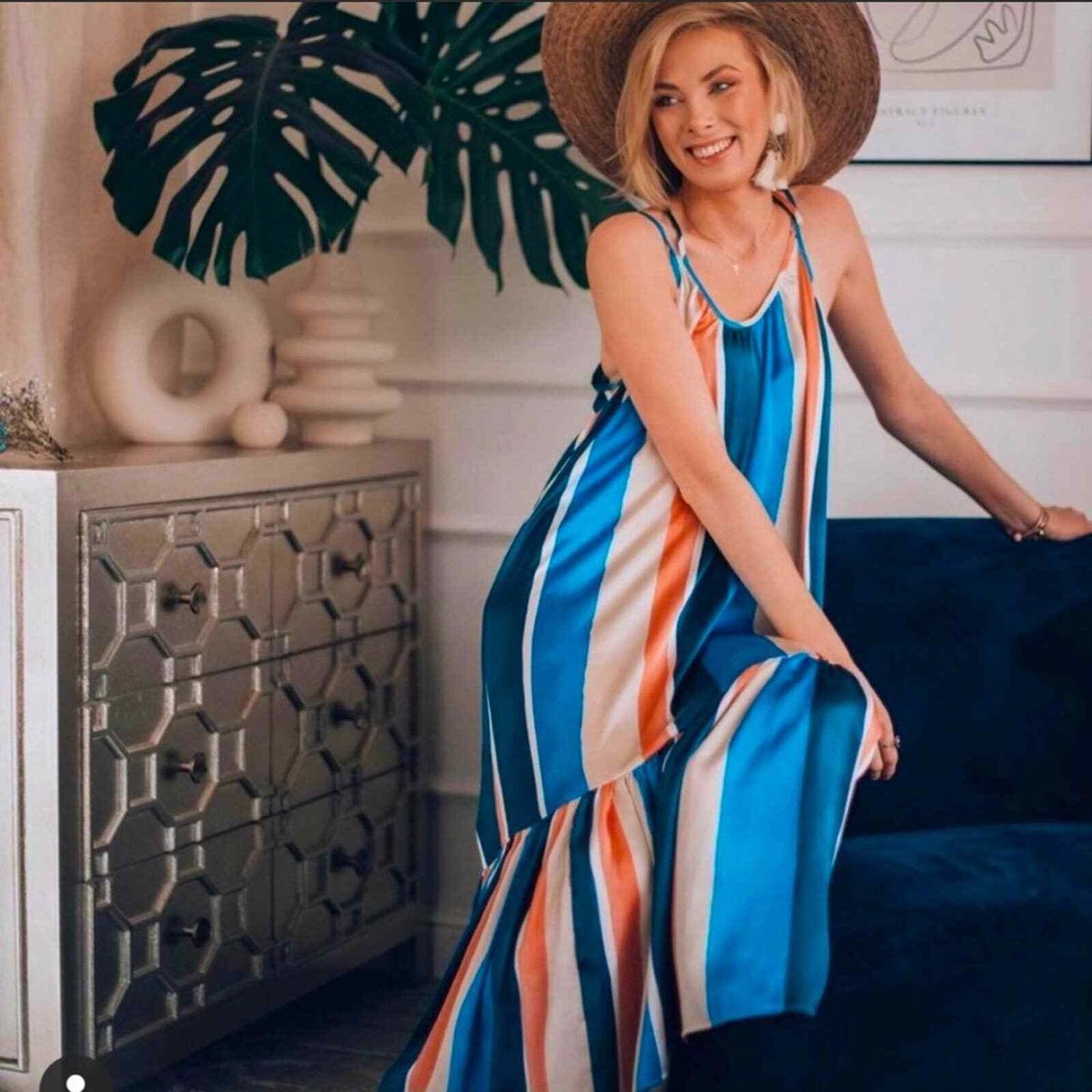 blue striped dress h&m Shop Taylor Midi Blue Snake Print Open Back Dress  SHE IS REBEL GmbH